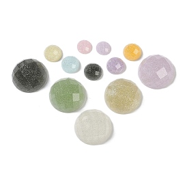 Translucent Epoxy Resin Glitter Powder Decoden Cabochons, Faceted Half Round/Dome