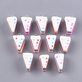 Handmade Polymer Clay Pendants, with Iron Findings, Cake, Platinum
