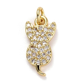 Brass Micro Pave Clear Cubic Zirconia Charms, Long-Lasting Plated, Lead Free & Cadmium Free, Cat