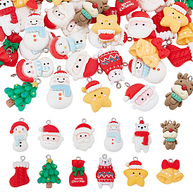 72Pcs 12 Styles Christmas Theme Opaque Resin Pendants, Mixed Shapes, with Platinum Iron Loop