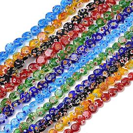 Handmade millefiori lampwork beads strands, плоско-круглые