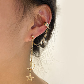Edgy Chain Tassel Ear Cuff with Spike Cone for Non-Pierced Ears - Long Single Punk Earring
