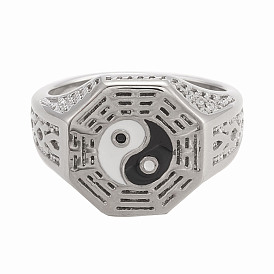 Men's Titanium Steel Finger Rings, Yin Yang Rings, with Enamel, Gossip