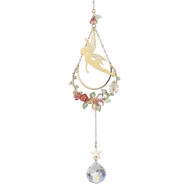 Brass Elf Moon Pendant Decoration, Glass Round Tassel for Garden Outdoor Hanging Ornaments