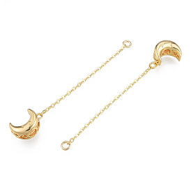 Brass Beads, with Chain and Jump Rings, Nickel Free, Moon