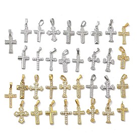 Ion Plating(IP) 304 Stainless Steel Micro Pave Cubic Zirconia Pendants, Cross Charms