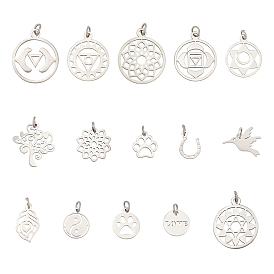 15 pcs 15 style 304 pendentifs en acier inoxydable, formes mixtes