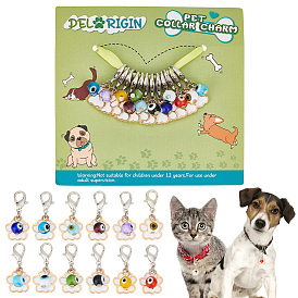 12 шт. 12 стили, принт лапы, сплав эмали, подвеска для домашних животных, украшения, с круглыми бусинами лэмпворк ручной работы от сглаза и застежками-когтями из цинкового сплава