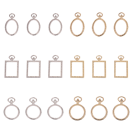 Rack Plating Alloy Open Back Bezel Big Pendants, For DIY UV Resin, Epoxy Resin, Pressed Flower Jewelry, Rectangle & Ring & Oval