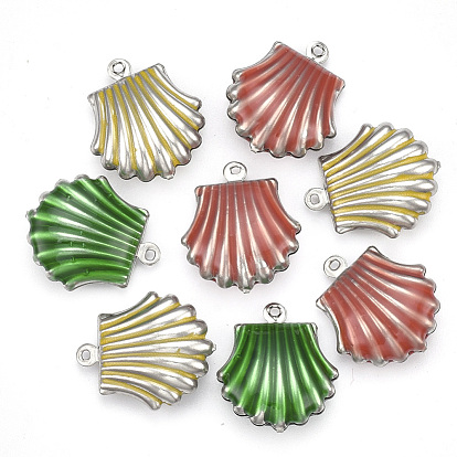 304 Stainless Steel Pendants, with Enamel, Scallop Shell Shape