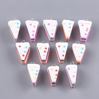 Handmade Polymer Clay Pendants, with Iron Findings, Cake, Platinum