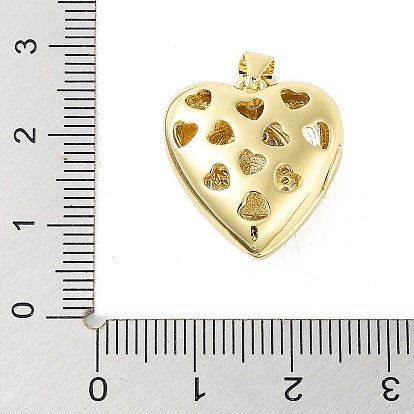 Rack Plating Brass Micro Pave Clear Cubic Zirconia Pendants, Cadmium Free & Lead Free, Long-Lasting Plated, Real 18K Gold Plated, Heart