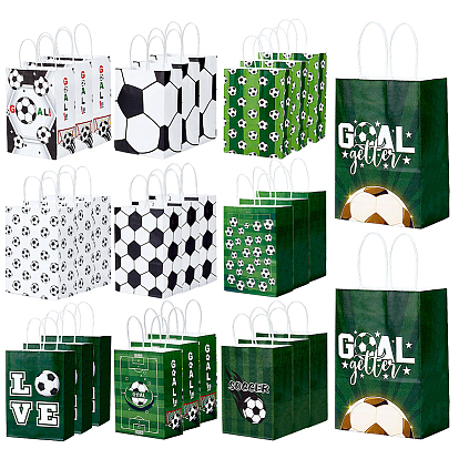 30Pcs 10 Styles Paper Football Pattern Printed Carry Storage Tote Bags, Shopping Bags for Chocolate, Candy, Cookies Gift Packing, Rectangle