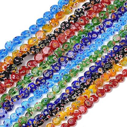 Handmade millefiori lampwork beads strands, плоско-круглые