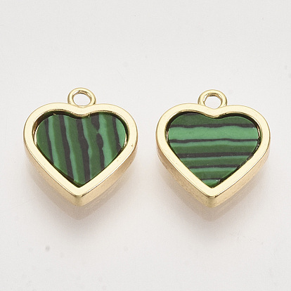 Синтетического малахита подвески, с латунной фурнитурой , без никеля , сердце
