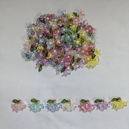 70Pcs 7 Colors Acrylic Pendants, May Lily, with Brass Findings