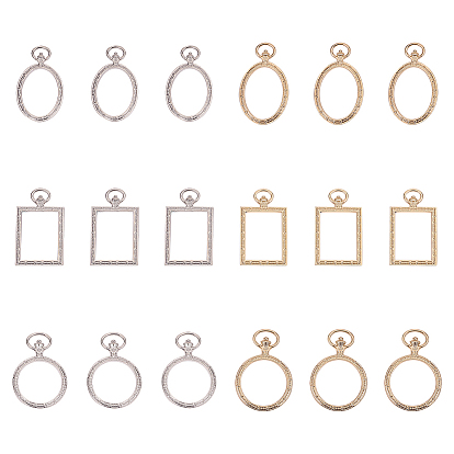 Rack Plating Alloy Open Back Bezel Big Pendants, For DIY UV Resin, Epoxy Resin, Pressed Flower Jewelry, Rectangle & Ring & Oval