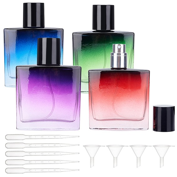 Rectangle Glass Spray Bottles, Refillable Bottles, Plastic Funnel Hopper, Plastic Dropper