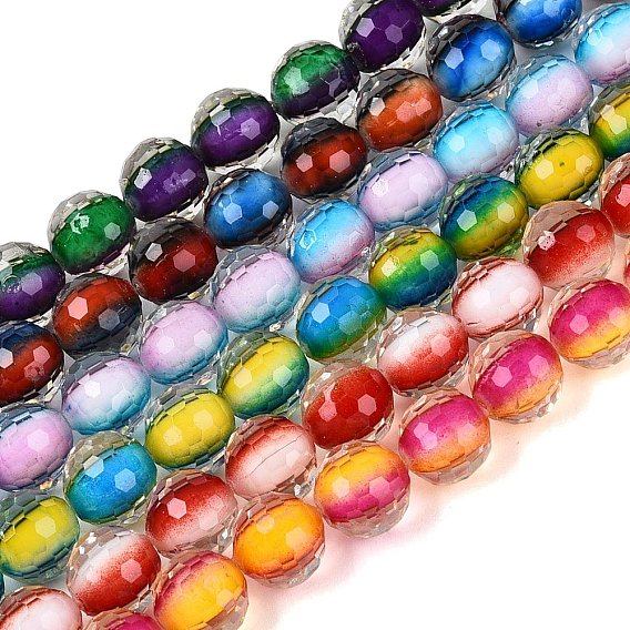 Resin Beads Strands, Bead in Bead, with Two Tone Glass Bead Inside, Round, Faceted(96 Facets)