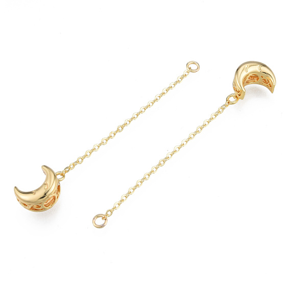 Brass Beads, with Chain and Jump Rings, Nickel Free, Moon