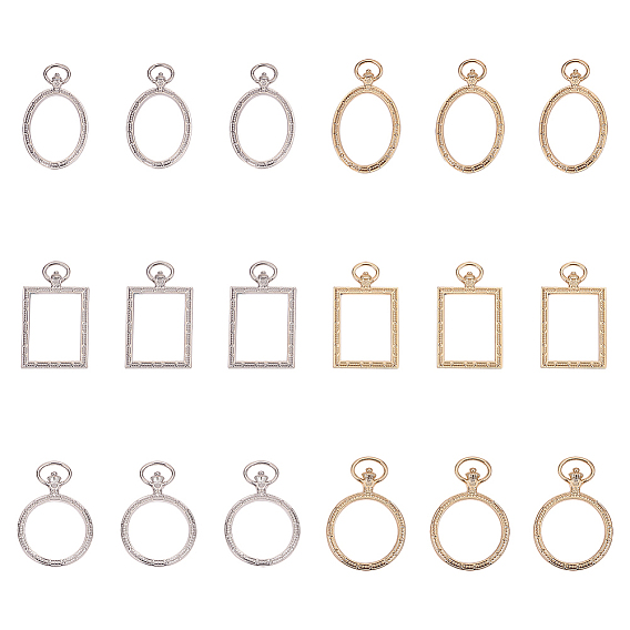 Rack Plating Alloy Open Back Bezel Big Pendants, For DIY UV Resin, Epoxy Resin, Pressed Flower Jewelry, Rectangle & Ring & Oval