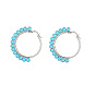 Серьги-кольца из нержавеющей стали и синтетической бирюзы в виде ронделей