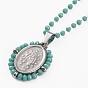 304 Stainless Steel Pendants Necklaces, with Glass Beads Necklaces, Oval Virgin Mary