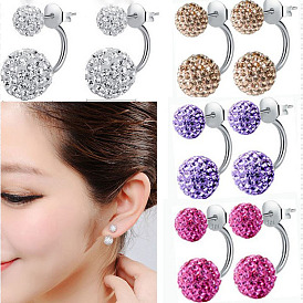 Silver Crystal Ball Ear Studs - Exquisite Jewelry, Hanging Style, Fashionable Earrings.