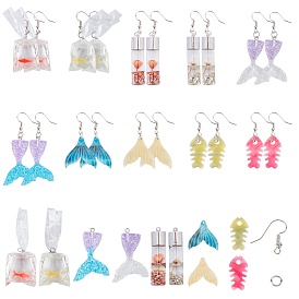 SUNNYCLUE DIY Cute Earring Making Kits, include Resin & Bottle Transparent Glass & Cellulose Acetate(Resin) Pendants, Brass Earring Hooks, Iron Jump Rings