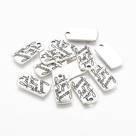 Tibetan Style Alloy Rectangle Pendants, with Words Find Joy in the Journey, Cadmium Free & Lead Free, 21x10.5x2mm, Hole: 2mm, about 561pcs/1000g