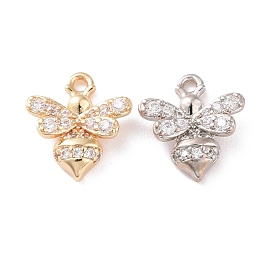 Brass Micro Pave Clear Cubic Zirconia Charms, Cadmium Free & Lead Free, Bee