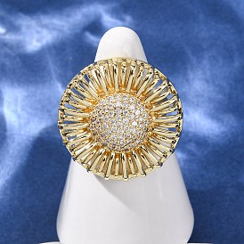 Открытые кольца манжеты из латуни с микропаве и кубическим цирконием, подсолнечник, стойки покрытие, долговечный, без свинца и без кадмия