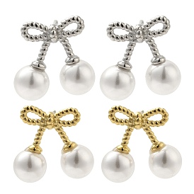 304 женские серьги-гвоздики с бантом из нержавеющей стали и жемчугом