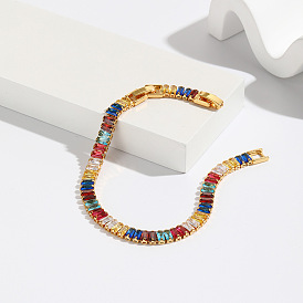 Colorful Zircon Bracelet for Women - Retro, Luxurious, European and American Style with Exaggerated Personality Creative Rainbow Rhinestone Jewelry