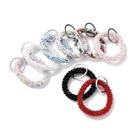 Porte-clés de poignet de bracelet de perles de verre, avec l'anneau de la clé de fer