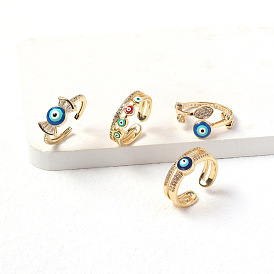 Demon Eye Colorful Oil Ring with 18K Gold Plating and Micro Inlaid Zircon for Women