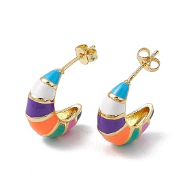 Brass Colorful Enamel Stud Earrings for Women, Rack Plating, Long-Lasting Plated, Lead Free & Cadmium Free, Moon
