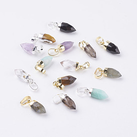 Natural Gemstone Pointed Pendants, with Brass Findings, Faceted, Bullet