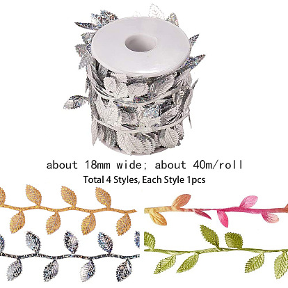 SUNNYCLUE Cloth Cords Sets, with Plastic Paillette/Sequins Chain, Polyester Ribbon and Spools, Ornament Accessories, Leaf