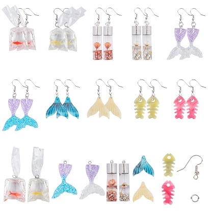Sunnyclue bricolage kits de fabrication de boucles d'oreilles mignonnes, Comprend des pendentifs en résine et bouteille en verre transparent et acétate de cellulose (résine), Crochets d'oreille en laiton, Anneaux de bronze