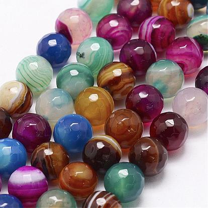 Faceted Natural Agate Beads Strands, Dyed, Round