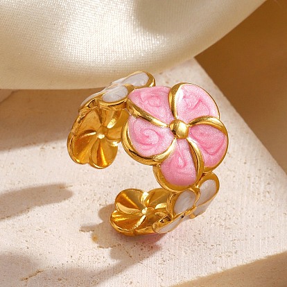 304 из нержавеющей стали манжеты кольца, цветок, с эмалью