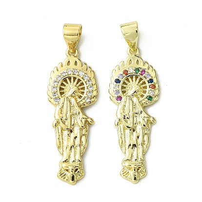 Brass Micro Pave Cubic Zirconia Pendants, Cadmium Free & Nickel Free & Lead Free, Real 18K Gold Plated, Human