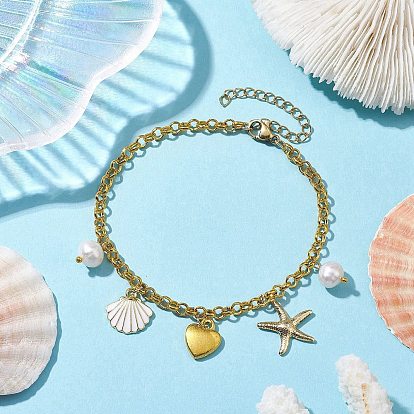 Браслеты-цепочки из натурального жемчуга и железа, Летние пляжные браслеты с подвесками в виде ракушек и морских звезд для женщин