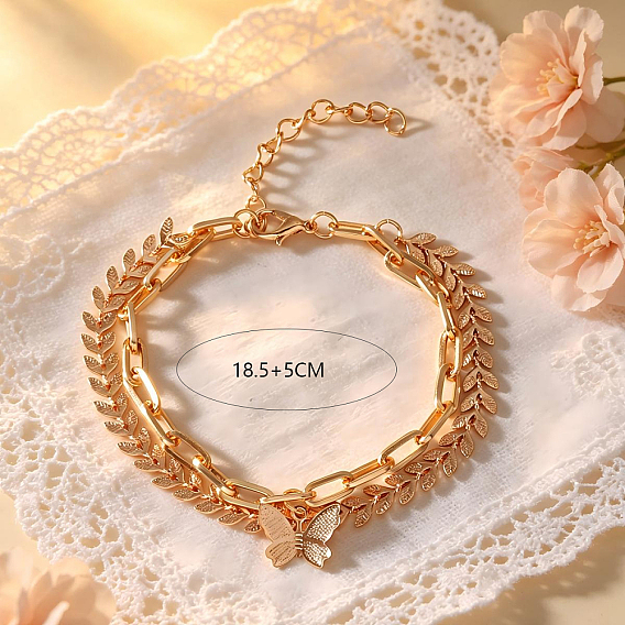 Iron Zinc Alloy Multi-Strand Bracelets for Women, Golden