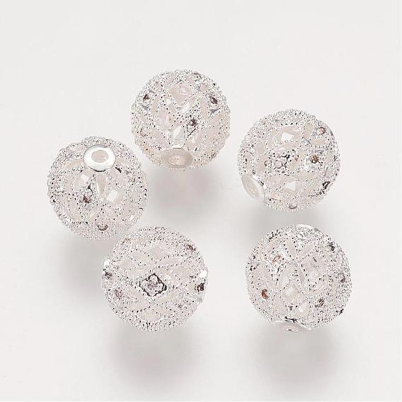 Brass Cubic Zirconia Beads, Filigree Ball, Filigree, Round, 10mm, Hole: 1mm