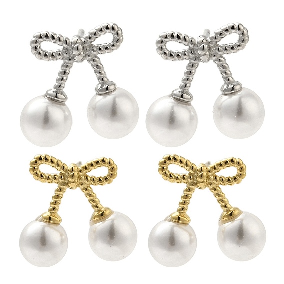 304 женские серьги-гвоздики с бантом из нержавеющей стали и жемчугом