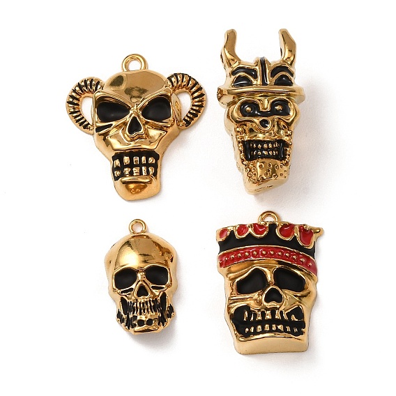 304 нержавеющей стальной эмали подвески, череп прелести, золотые