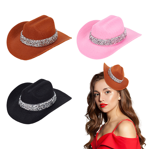 3шт. 3 цвета нетканого материала со стразами и железными заколками-крокодилами для волос, шляпа