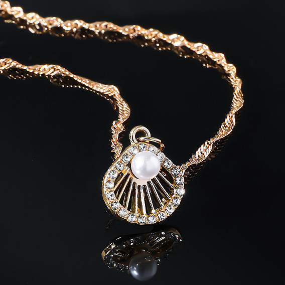 Ожерелья из сплава с кристаллами и стразами в форме ракушки для женщин, с имитацией жемчуга, белые